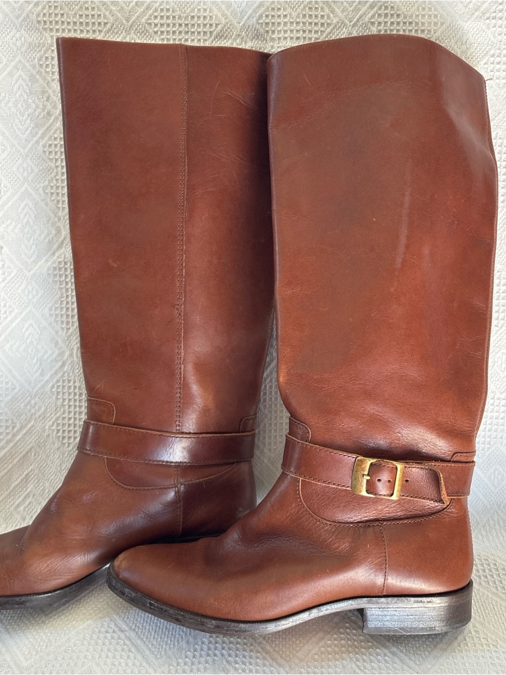 Etienne Aigner Chestnut Brown Leather Knee Boots with Buckle